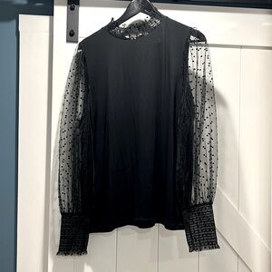 Boden sheer sleeve mock neck blouse - 16/18